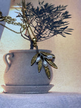 18kt Gold Plated Olive Branch Necklace with Freshwater Pearls - Silver Detail