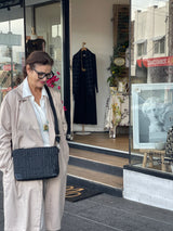 Kirki -Black Embossed Greek Key Handbag