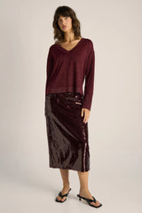 Oriane Sparkle V-neck Knit - Burgundy