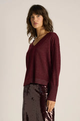 Oriane Sparkle V-neck Knit - Burgundy