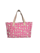 Chris Greek Key Fuchsia & Beige Tote Bag by Aelia Anna