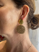 Hand crochet Gold Double Disc Earrings by Hara Karamichali