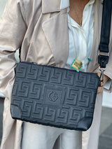 Kirki -Black Embossed Greek Key Handbag