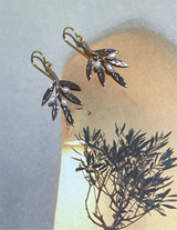 925 Sterling Silver, Rhodium Plated Olive Branch Earrings with Freshwater Pearls