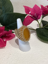 Greek Semi Precious Stone Gold Crochet Ring - Various