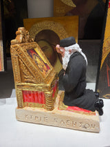 Praying Orthodox Priest in front of Virgin Mary and Jesus Icon - Miniature Figurine