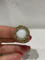 Greek Round White Coral Gold Crochet Ring by Hara Karamichali