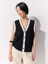 Contrast Trim KnitVest - Black