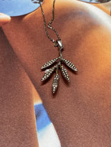 925 Sterling Silver Rhodium Plated Olive Branch Necklace with Freshwater Pearls -Gold Detail