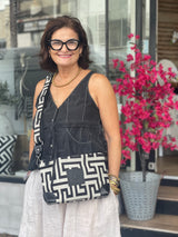 Kirki #1 Handbag - Greek key - Black and Ecru