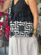 Kirki #1 Handbag - Greek key - Black and Ecru