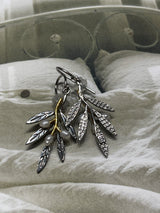 925 Sterling Silver Rhodium Plated Olive Branch Earrings with Freshwater Pearls -Gold Detail