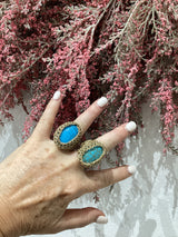 Greek Semi Precious Stone Gold Crochet Ring - Various