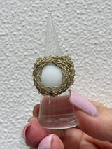 Greek Round White Coral Gold Crochet Ring by Hara Karamichali