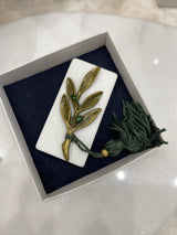 Greek Marble Paperweight with Bronze Olive Branch (Good Luck Charm)