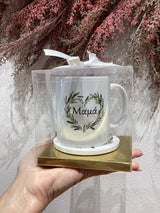 Mum (Μαμα) mug and coaster set with wreath heart
