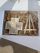 Agapi (Αγάπη) white ceramic cross plaque