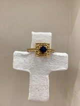 Gold Square Byzantine ring with Coloured Zircon #2