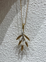 18kt Gold Plated Olive Branch Necklace with Freshwater Pearls - Silver Detail