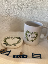 Mum (Μαμα) mug and coaster set with wreath heart