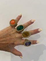 Greek Semi Precious Stone Gold Crochet Ring - Various