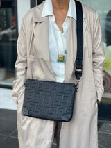 Kirki -Black Embossed Greek Key Handbag