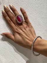Hara Karamichali Pink Medium Stone Ring -Silver