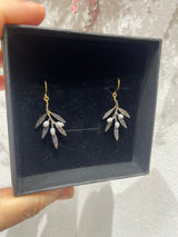 925 Sterling Silver, Rhodium Plated Olive Branch Earrings with Freshwater Pearls