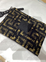 Amelia #8 Greek Key cotton and Leather Clutch Black and Gold