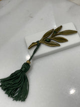 Greek Marble Paperweight with Bronze Olive Branch (Good Luck Charm)