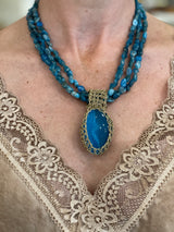Designer Greek Gold Wire Crochet & Blue Jade Necklace - Hara Karamichali