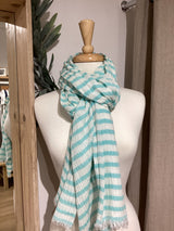 Cotton Scarf - Aqua & White Stripe