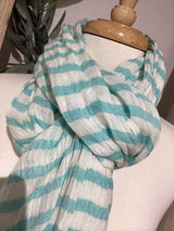 Cotton Scarf - Aqua & White Stripe