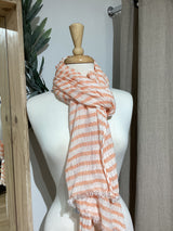 Cotton Scarf - Orange & White Stripe