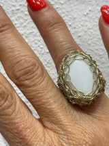 Hara Karamichali Oval Stone Ring - White Jade