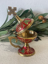 Thimiato - Small Brass Orthodox Red Enamel