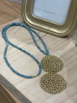 Hara Karamichali Anais Necklace - Double Crochet Gold discs with Blue Jade semi precious stones