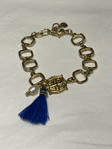 NIKA BRACELET WITH BLUE TASSLE AND FRESH WATER PEARL