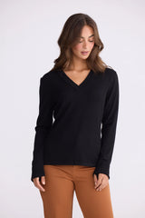 Cassian Long Sleeve Knit Top - Black