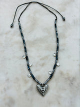 Misirlou Heart Necklace - Silver/Charcoal