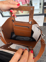 RM Atellier Designer Handmade Leather Handbag with Wood Handle - Brown