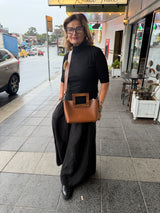 RM Atellier Designer Handmade Leather Handbag with Wood Handle - Brown