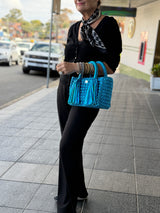 Miss Polyplexi Ostria Metallic Aegean Blue Crochet Tote Bag
