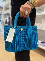 Miss Polyplexi Ostria Metallic Aegean Blue Crochet Tote Bag