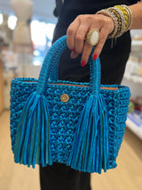 Miss Polyplexi Ostria Metallic Aegean Blue Crochet Tote Bag