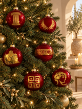 RED AND GOLD GRECIAN 6 PACK CHRISTMAS BAUBLES
