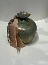 Luxury Greek Handmade Ceramic Pomegranate - Medium - Sage Green with Gold Trims