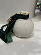 White Ceramic Pomegranate - Medium -White with Green and Gold Gouri