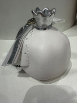 Luxury Greek Handmade Ceramic Pomegranate - Large - White with Silver Trims