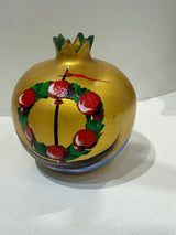 Greek Handmade Ceramic Pomegranate - Small - Gold with Pomegranate Wreath